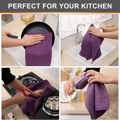 Kitinjoy 100% Cotton Waffle Weave Kitchen Hand Towels (13 X 28 Inches, Violet), 8-Pack Super Soft and Absorbent Dish Towel for Drying Dishes