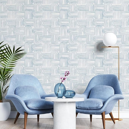 Modern Peel and Stick Wallpaper Light Blue Wallpaper 17.3" x 1200" Boho Abstract Geometric Contact Paper Waterproof Wall Paper for Bedroom Cabinets Furniture Vinyl