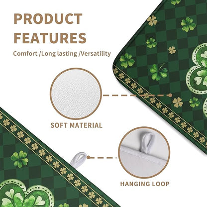 St Patrick's Day Shamrock Dish Drying Mat Green Spring Kitchen Dish Drying Pad Absorbent Dish Dryer Mat for Kitchen Countertops Microfiber Dishes Drainer Pad Dish Drying Rack Mat (18x24 in)