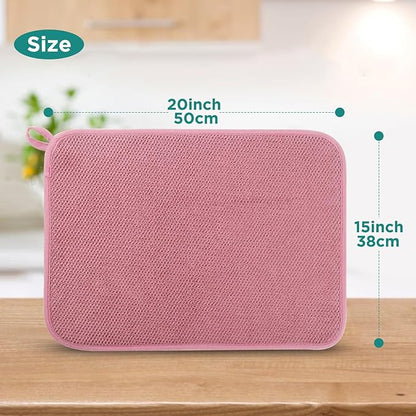 GeeRic Microfiber Dish Drying Mat, Super Absorbent Kitchen Dish Drying Pad for Mother's Day, Reversible Gift Mats for Countertop, 15 * 20 inch Pink