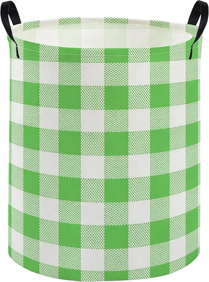Kids Laundry Basket Grid Hamper for Nursery Green Hamper Cute Kids Storage Bin Organizer Room Decor for Home(Green Grid)