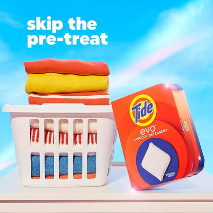 Tide evo Original Scent Laundry Detergent Fiber Tiles Works on 100% of Common Stains Safe for All Machines and Water Conditions Concentrated HE Compatible Clean and Instant Dissolve, 42 Count