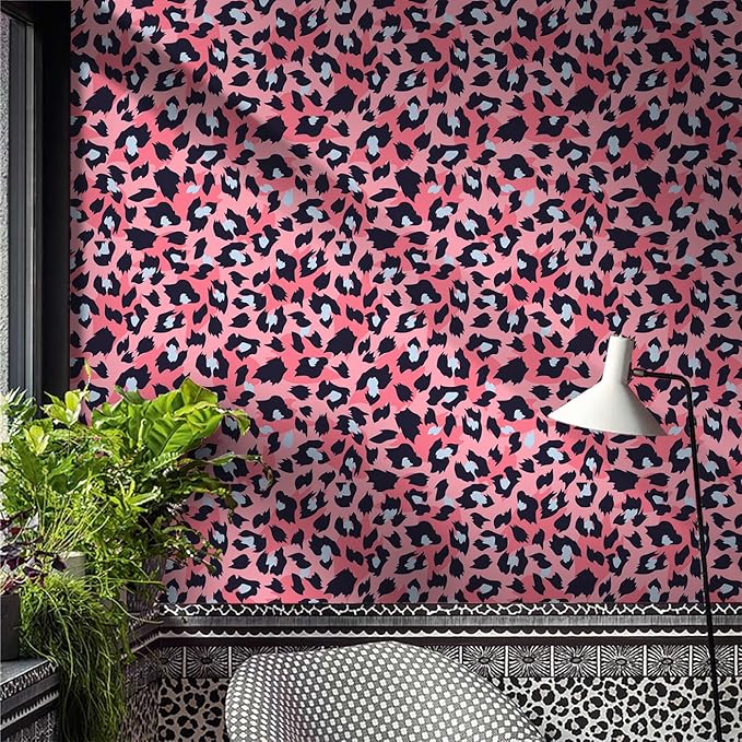 Ismoon 16.1''x118'' Leopard Wallpaper Cheetah Print Peel and Stick Wallpaper Pink Room Decor Funky Contact Paper Bathroom Waterproof Bedroom Removable Self Adhesive Vintage Texture Vinyl Roll
