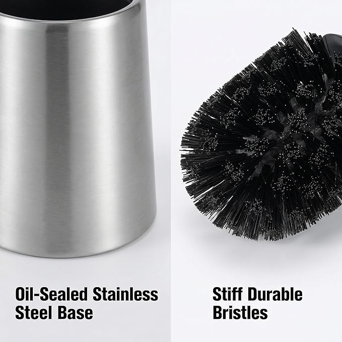 SUS304 Stainless Steel Toilet Brush and Holder Set Toilet Brush Case Cleaner for Toilet Bowl Bathroom Cleaning Brush Caddy Cepillo de Baño Brushed Stainless Silver