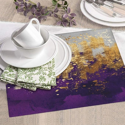 Purple Gold Abstract Art Dish Drying Mat for Kitchen Counter, Absorbent Microfiber Drying Pad for Dishes, Decorative Kitchen Mat for Sink Area & Coffee Bar, Foldable Reversible Purple Decor 16" x 18"