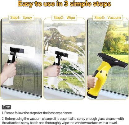 Rechargeable Window Vac, Electric Window Vacuum Squeegee, with 11 in. and 6.7 in. Squeegee Blades, Cordless Window Vacuum Cleaner Set for Cleaning Windows, Shower Doors, Mirrors, Tiles