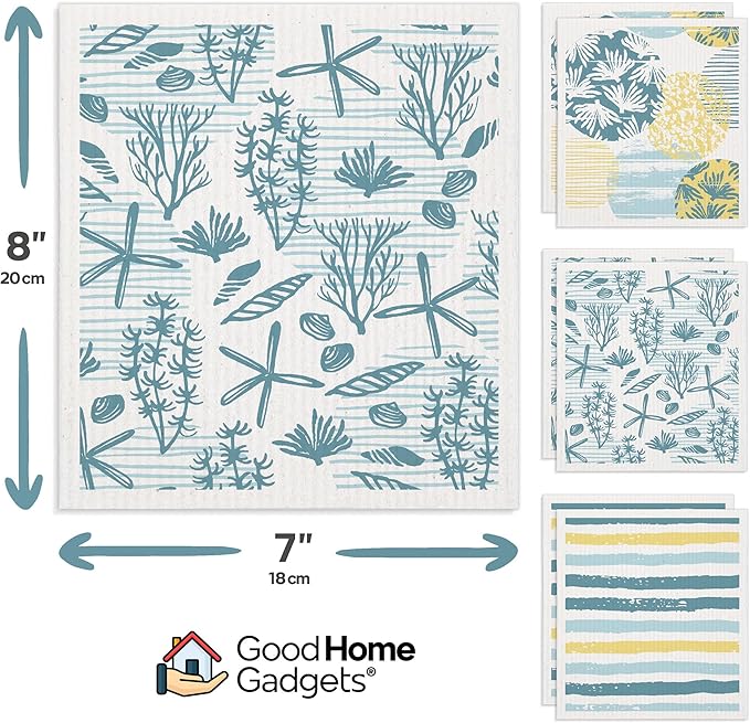 Swedish Dishcloths for Kitchen | 6-Pack Ocean Collection | Absorbent Reusable Swedish Dishcloths, Eco-Friendly Cellulose Sponge Dishtowels