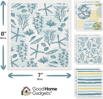 Swedish Dishcloths for Kitchen | 6-Pack Ocean Collection | Absorbent Reusable Swedish Dishcloths, Eco-Friendly Cellulose Sponge Dishtowels