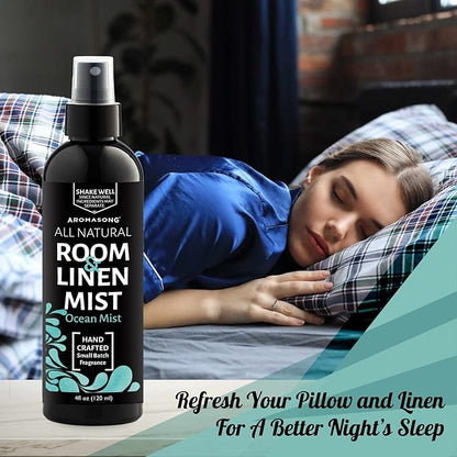 Aromasong All Natural Ocean Mist Room & Linen Spray For Pillows and Sheets - Odor Eliminator Bed Spray Air Freshener All Natural Essential Oil Spray For Sleeping