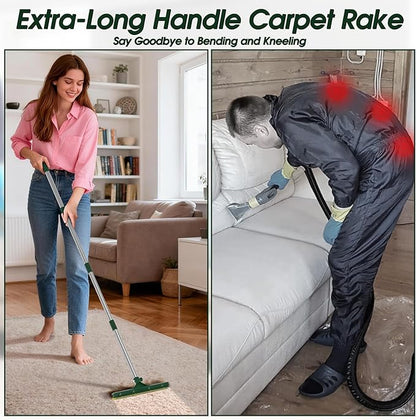 Carpet Rake for Pet Hair Removal, 60’’ Dual-Side Pet Hair Removal Tool with Adjustable Handle, 3 in 1 Reusable Lint Remover Dog Cat Fur Remover Broom for Rugs, Mats, Beds, Stairs, Couch