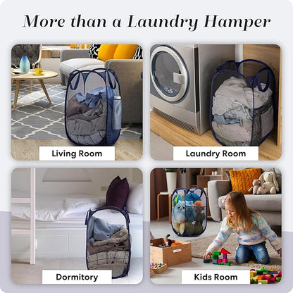 Handy Laundry Collapsible Mesh Foldable Hamper 14" x 14' x 24" Navy Blue