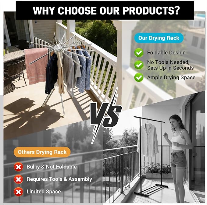 Clothes Drying Rack Foldable, Clothes Drying Rack Drying with wheels with 16 Arms Laundry Drying Rack Saving Collapsible Hanger Tripod Clothes Drying Rack Rack Clothing Balcony Bedroom Apartment