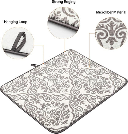 Subekyu Dish Drying Mats for Kitchen, Ultra Absorbent Microfiber Drying Mat, Dishes Drainer Pads 2 Pack, 19 by 15 Inch (Floral Vine)