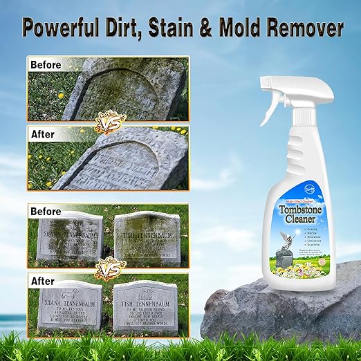 SnowLily Headstone Cleaner for Graves,Granite Cleaner & Stone Renewer, Formulated to Clear Moss & Stains from Quartz, Tile & Slate | Includes 4 Pcs Tool Kit | 16.9 OZ