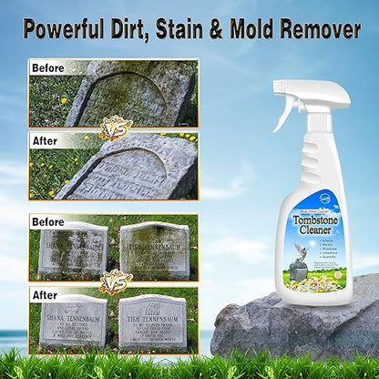 SnowLily Headstone Cleaner for Graves,Granite Cleaner & Stone Renewer, Formulated to Clear Moss & Stains from Quartz, Tile & Slate | Includes 4 Pcs Tool Kit | 16.9 OZ