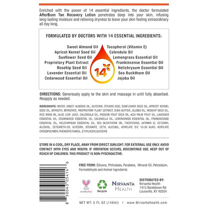 Nirvanta All-in-One AfterBurn Tan Recovery Lotion – Doctor-Formulated Aftersun Lotion w/Natural Ingredients & 14 Essential Oils for All Ages – After Sun Care for Deep Hydration & Peeling Minimization