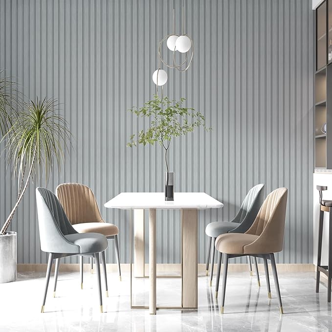 Yun-aeon Wood Slat Peel and Stick Wallpaper 17.3"x 480" Light Grey Wood Grating Stripe Contact Paper Removable Faux Wood Panels Wallpaper Self Adhesive Waterproof Vinyl Wall Paper for Bedroom Kitchen