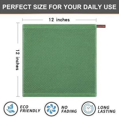 Kitinjoy 100% Cotton Kitchen Dish Cloths (12 X 12 Inches, Grass Green), 6 Pack Waffle Weave Ultra Soft Absorbent Dish Towels for Drying Dishes Quick Drying Kitchen Towels Dish Rags