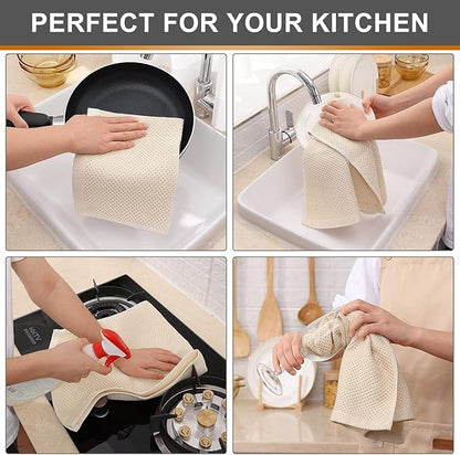 Kitinjoy 100% Cotton Waffle Weave Kitchen Hand Towels (13 X 28 Inches, Beige), 12-Pack Super Soft and Absorbent Dish Towel for Drying Dishes