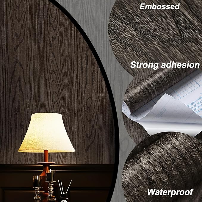 Dimoon Black Wood Wallpaper Wood Contact Paper Thickened Embossed Gray Wood Grain Wallpaper Peel and Stick Wallpaper Removable Wood Rustic Selfadhesive Vintage Countertops Vinyl Roll 118"x15.7"