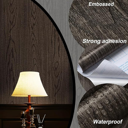 Dimoon Black Wood Wallpaper Wood Contact Paper Thickened Embossed Gray Wood Grain Wallpaper Peel and Stick Wallpaper Removable Wood Rustic Selfadhesive Vintage Countertops Vinyl Roll 118"x15.7"