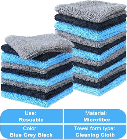 Tanlade 30 Pcs Microfiber Cleaning Cloth 6"x6" Cleaning Rags Reasonable Kitchen Towels Microfiber Towels Cars Wash Dry Erase Cloth (Blue/Gray/Black)