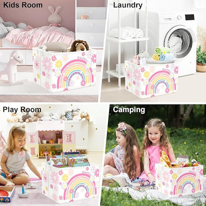 Clastyle Rainbow Baby Laundry Hamper Cloud Kid Storage Basket Women Girl Gift Toy Box Collapsible Clothes Organizer Nursery Bin for Bedroom,Daisy,40 * 30 * 30 cm