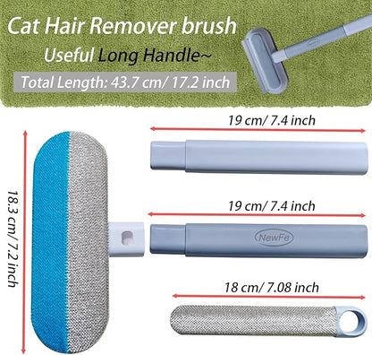 Reusable Pet Hair Remover Brush Cat Dual-Fabric Efficient Pet Hair Removal Tool for Couch, Beds, Carpet Long Handle Cats Hairs Remover Easy Pet Hairs Remove Brush 4 in 1 Kitten Puppy Rabbit Fur Clean
