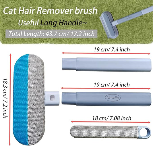Reusable Pet Hair Remover Brush Cat Dual-Fabric Efficient Pet Hair Removal Tool for Couch, Beds, Carpet Long Handle Cats Hairs Remover Easy Pet Hairs Remove Brush 4 in 1 Kitten Puppy Rabbit Fur Clean