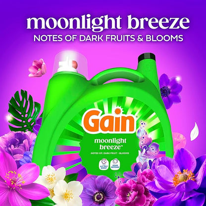Gain Liquid Laundry Detergent, Now with Odor Defense, Moonlight Breeze Scent, 132 fl oz, 100 Loads (Packaging May Vary)