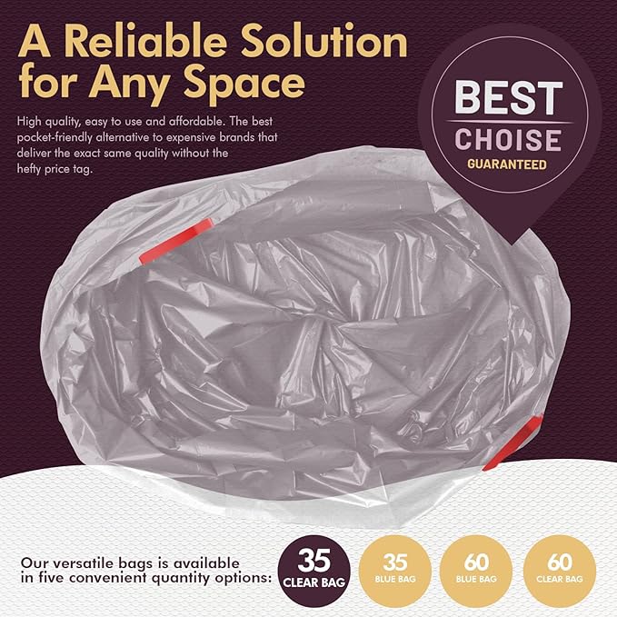 PAMI Recycling Tall Kitchen Drawstring Trash Bags- Extra-Strong Plastic Garbage Bags- Thick Trash Can Liners For Kitchen & Outdoor Bins- 2ft x2ft Unscented Trash Bags (30 Gallon – 35 Count – Clear)