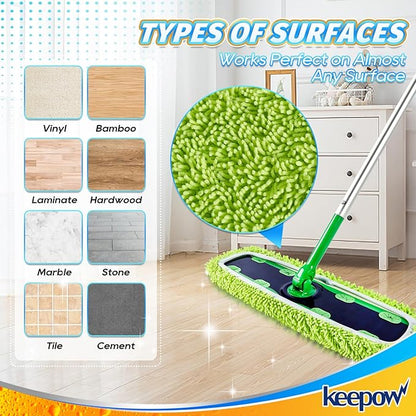 KEEPOW Reusable XL Mop Pads Compatible with Swiffer XL Sweeper, XL Dry Sweeping Cloths, XL Wet Mopping Cloths, Washable Microfiber XL Wet Pads Refills for Surface/Hardwood Floor Cleaning, 8 Pack