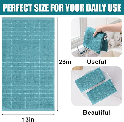 Homaxy 100% Cotton Terry Kitchen Towels(Lake Blue, 13 x 28 inches), Checkered Designed, Soft and Super Absorbent Dish Towels, 6 Pack