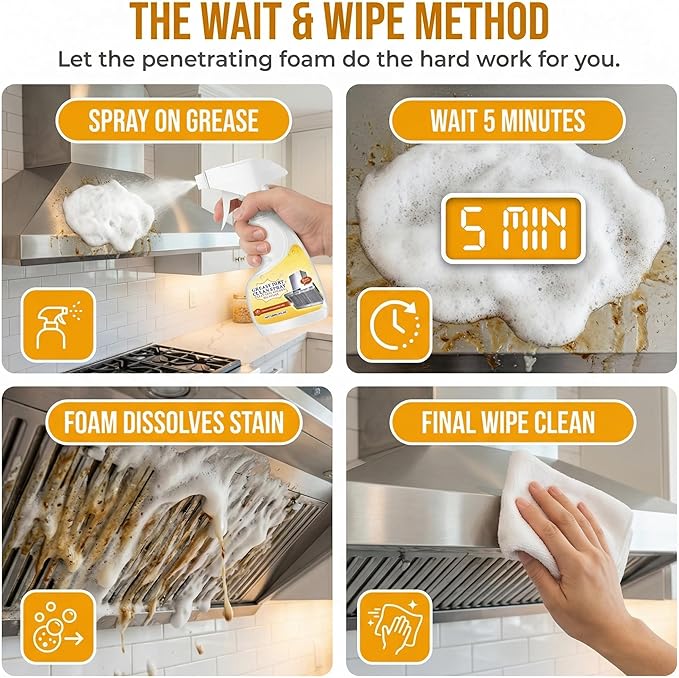 Kitchen Cleaner, Heavy Oil Cleaner Stain, Clean up Kitchen Oil Stains, Grease Remover Kitchen, Multipurpose Foam Cleaning Spray for Home Chefs