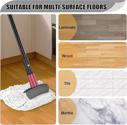 Commercial Mops for Floor Cleaning - Looped-End Heavy Duty Wet Mop with Long Handle for Hardwood Wood Tile Vinyl - Reusable Cotton Head for Home Garage Kichen Bathroom
