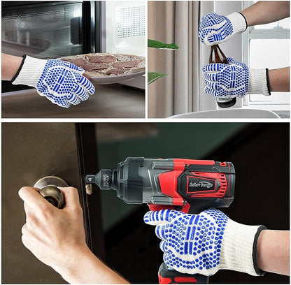 BBQ Gloves, Oven Gloves Extreme Heat & Cut Resistant Oven Mitts with Fingers for BBQ, Cooking, Grilling, Baking Grilling Gloves Silicone Non-Slip Oven Mitts, Kitchen Gloves (Blue)