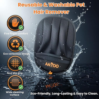 2PCS Pet Hair Removal Gloves for Cats & Dogs – Upgraded Large Five-Finger Electrostatic Grooming Glove, Washable Reusable Magic Brush Pet Hair Remover for Clothes, Sofa, Carpet & Car Seat