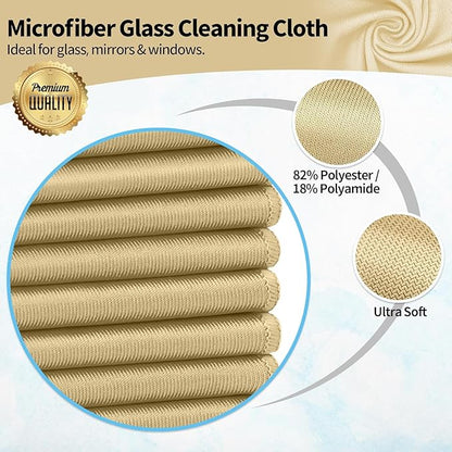 HOMERHYME Microfiber Cleaning Cloth - 6 Pack Glasses Cleaning Cloth, 16" x 14" Window Cleaning Rags, Streak Free Lint Free Polishing Cloths Wipes for Eye Glass, Stainless Steel, Windshield, Beige