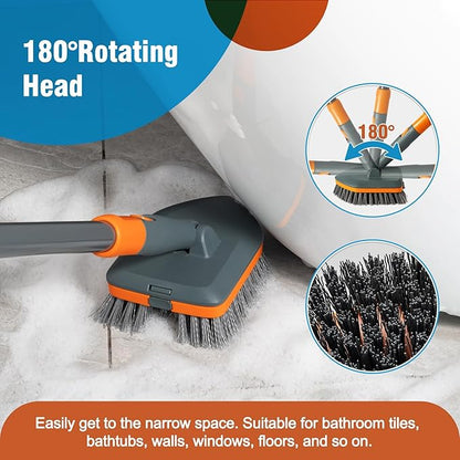 Floor Scrub Brush Tile Tub Scrubber Brush with 4 Different Cleaning Heads, Shower Brush with 56” Extendable Long Handle, Scrubbers for Cleaning Kitchen, Bathroom, Tub, Tile, Wall