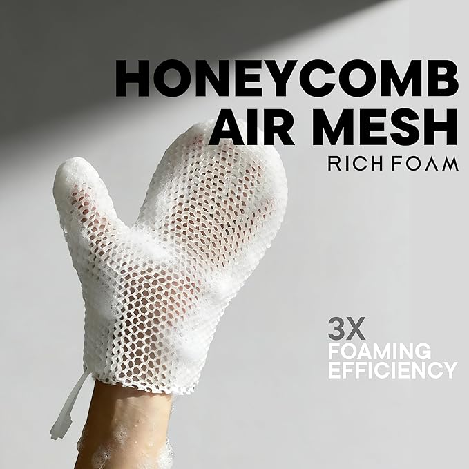 Bath Mitt - Exfoliating Glove, Honeycomb Body Scrubber,Massage Body Scrub Gloves for Home Spa,Mitt Sponges for Cleaning Body,Deep and Gentle,Fast foaming (White(Softer,Medium Size))