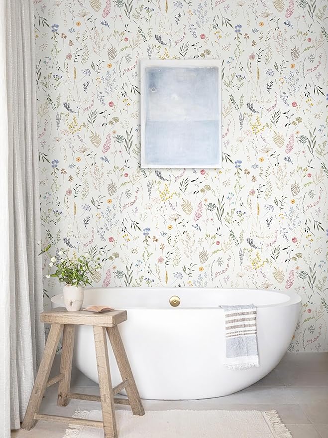 Dimoon 787"x16.1" Floral Peel and Stick Wallpaper Beige Contact Paper Thicken Wallpaper Delicate Flower Waterproof Green Leaf White Self Adhesive Removable Wall Paper Shelf Liner Decal Vinyl Roll