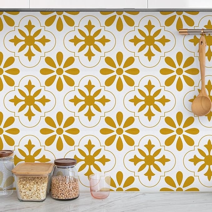 AM AMAONM 10pcs 20x20cm Removable Square Vintage Floral Pattern Tile Stickers 3D Decorative Peel and Stick Vinyl Self Adhesive Wall Tiles Decor Decals for Kitchen Backsplash Bathroom Furniture (E)