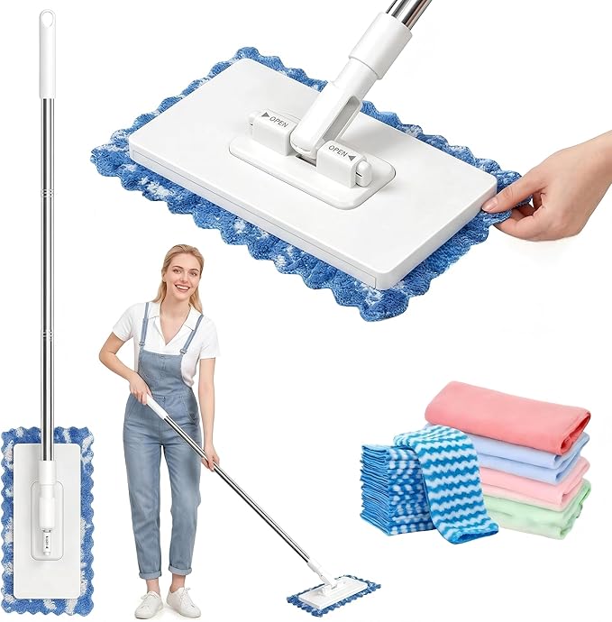 2026 New Lazy Mop Clip-on , Reusable Mini Mop with 4 Reusable Cloths, Automatic Cloth Change Function, Wet and Dry Dual Use, Zero-Touch Cloth Operation, Ideal for Floors and Walls