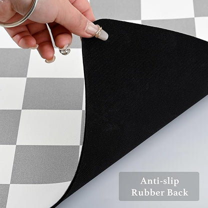 Ohocut Checkered Dish Drying Mat for Kitchen Counter, Coffee Bar Station Accessories, Retro Cute Aesthetic Modern Absorbent Drainer Mat Kitchen Drying Mat Easy Clean, Grey 12" x 19"