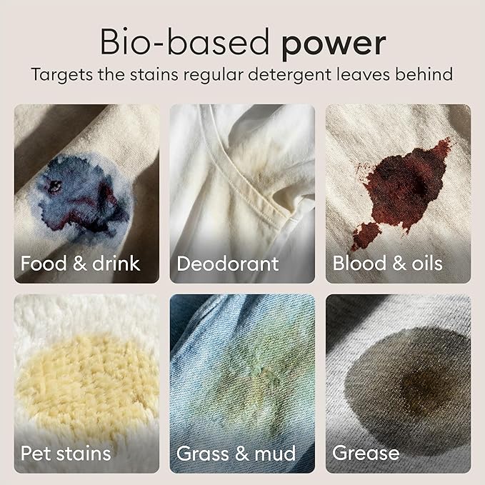 Vove Bio Enzyme Laundry Booster - 80 Loads 6x Enzyme Oxygen Stain Remover Powder - Fragrance Free for Sensitive Skin - Power Cleaner for Blood, Grass, Food, Pet Odors - FSC Wood Scoop