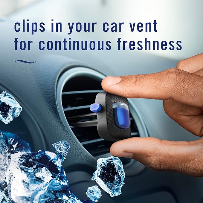 Febreze Car Air Freshener, Odor-Fighting Automotive Vent Clip, Scented Car Accessories, Long Lasting for Strong Odors, Platinum Ice Scent, 1 Count