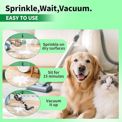 Carpet Deodorizer Freshener Powder for Pets - Pet Odor Eliminator for Urine, Feces & Vomit | Lemon Scent, Natural Ingredients Safe for Kids & Pets | 21 Oz