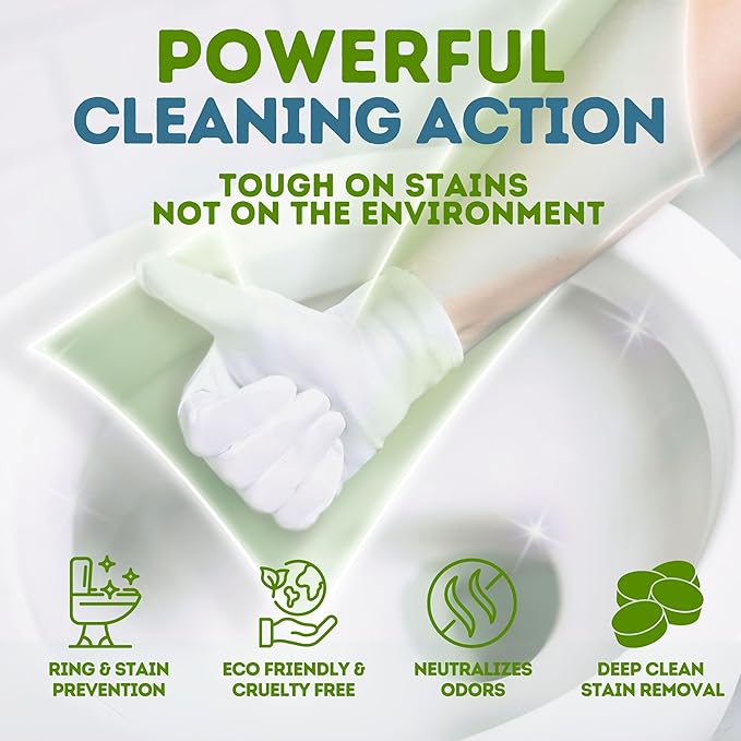 Toilet Cleaning Sheets & Descaler Tablets COMBO, 60 Toilet Bowl Cleaner Strips & 4 Toilet Stain & Ring Remover Tablets, Plastic Free, No Harsh Chemicals, Septic & Gray Water Safe, No Mess