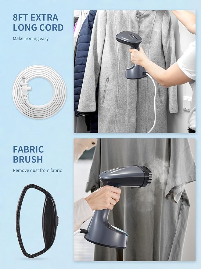 Reemix Steamer for Clothes, Folding Handheld Design Garment Wrinkles Remover, 20g/min Strong Penetrating Steam, 25-Sec Fast Heat-up, for Home, Office and Travel (Dark Gray)