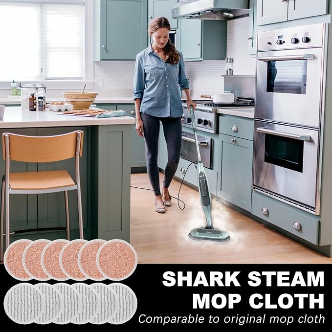 Pads for Shark Steam Scrub Mop: 12 Pack Spin Mop Refills Fit for Shark S7000 S7001 S7000C S7201 S7000AMZ S8201 S8001 S8000 Steam and Scrub Pads - Hard Floor Steam Mop Washable Pads S7001TGT